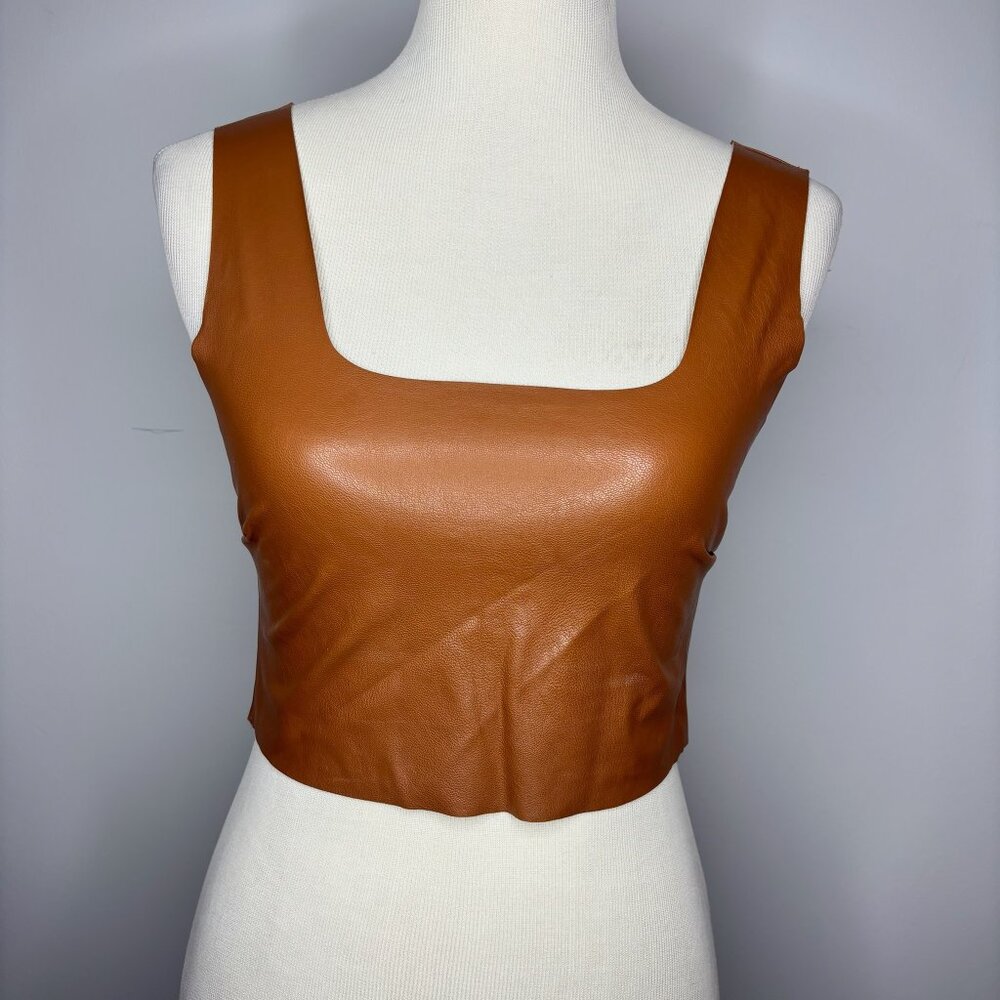 Commando - Brown Faux Leather Squareneck Crop Top